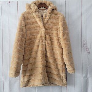 Kendall + Kylie Reversible Long Faux Fur Coat, Women’s L, Attached Hood, EUC